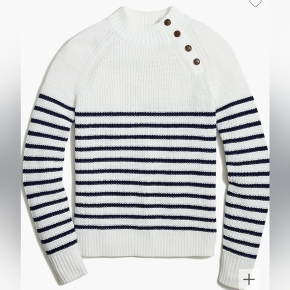 NWOT J. Crew Factory Navy Striped Button Mockneck Sweater - Picture 1 of 7